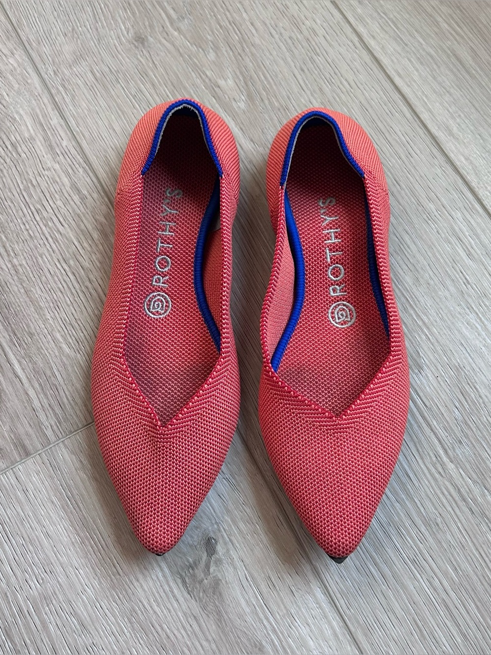 Rothy’s The Point Coral Pink Knit Pointed Toe Flats Shoes Women’s Size 7.5 - Picture 6 of 10